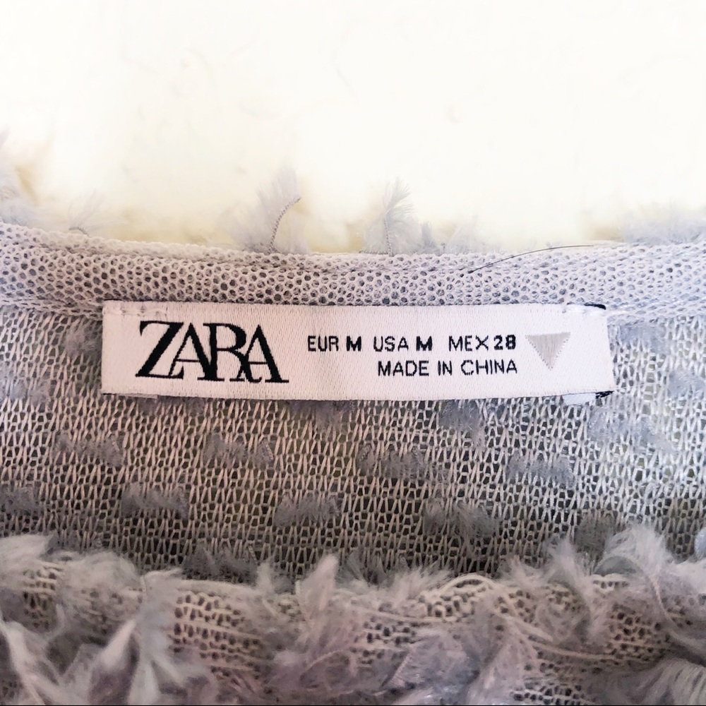 Zara | Blue Feather Effect Cropped Long Sleeve M - Picture 5 of 7